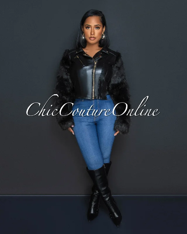 seema-black-feather-sleeves-vegan-leather-jacket