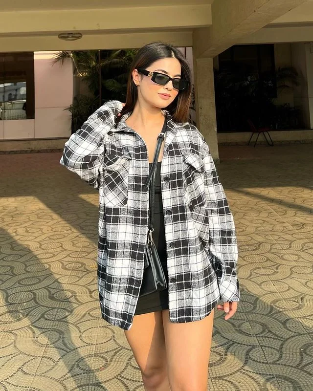 Oversized Shacket in Black and white check print