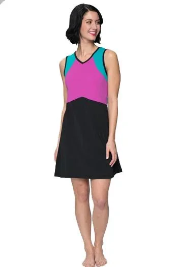 Sleeveless Colorblock Swim n' Tennis Dress & Cover Up - Chlorine Proof-Sale