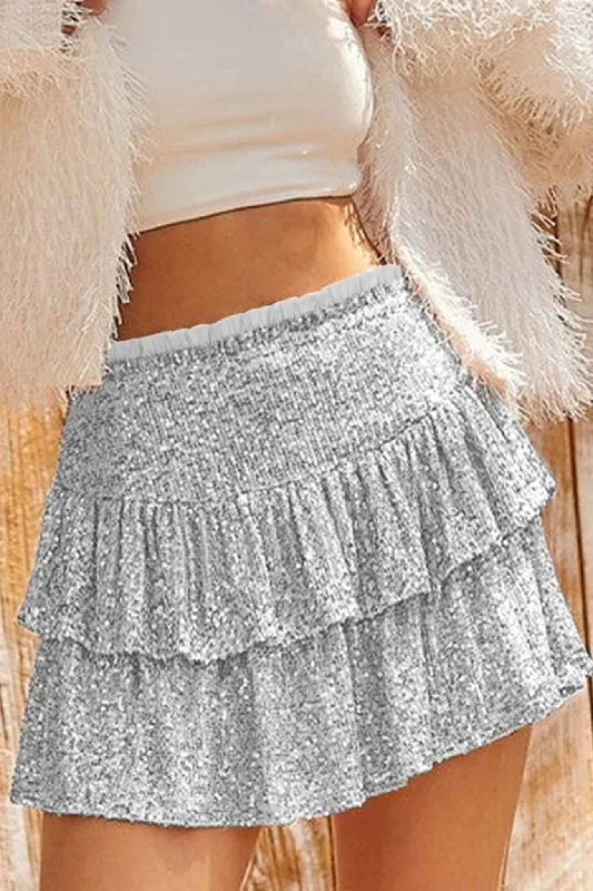 solid-sequined-pleated-tiered-mini-skirt