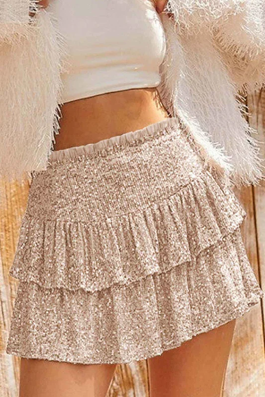 solid-sequined-pleated-tiered-mini-skirt