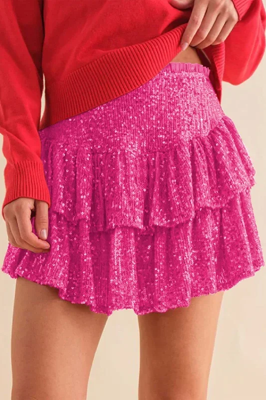 solid-sequined-pleated-tiered-mini-skirt