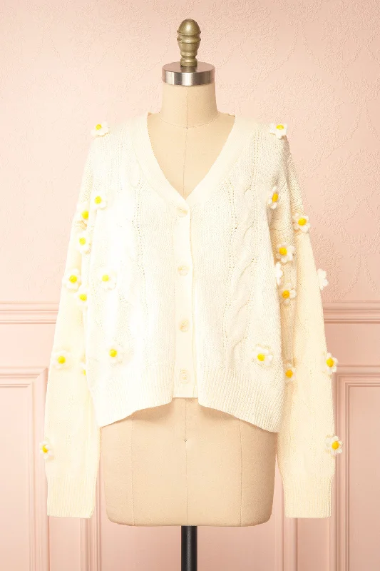 Sweetie | Cream Cardigan w/ 3D Daisies