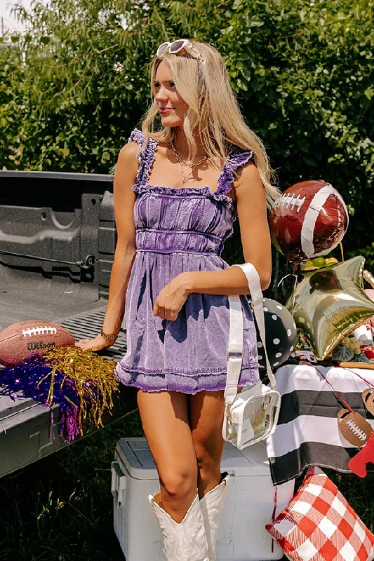 Tailgate Ready Mineral Wash Denim Romper in Purple