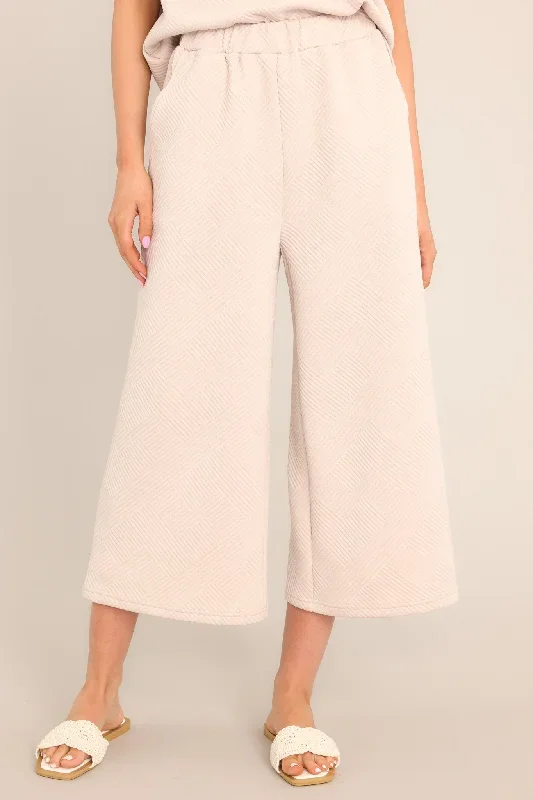 Tell Me Light Taupe Cropped Textured Pants