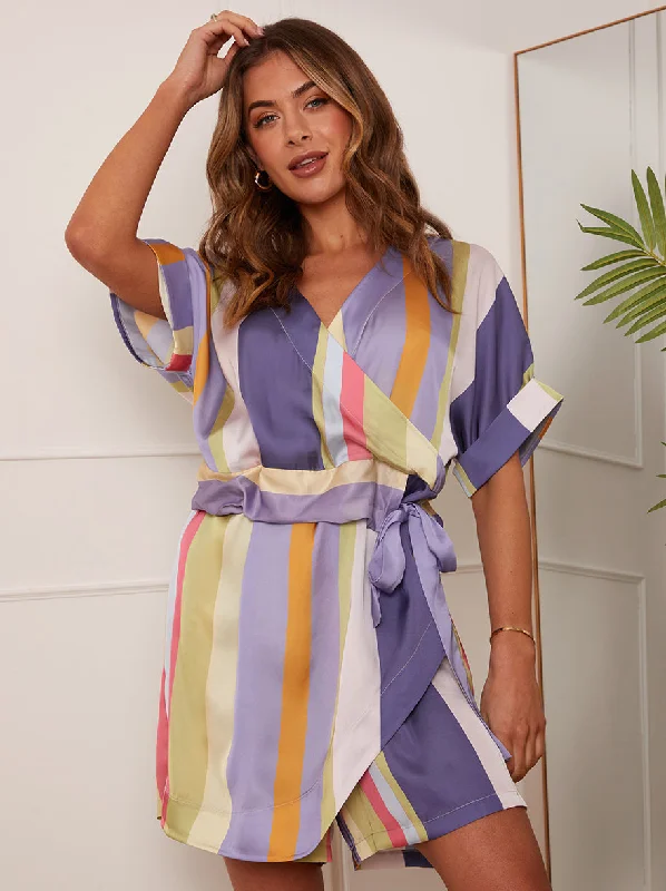 v-neck-stripe-print-tie-front-playsuit-in-multi