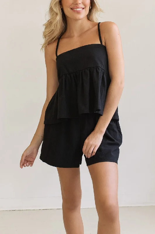 Warmel Black | High-Waisted Linen Like Shorts