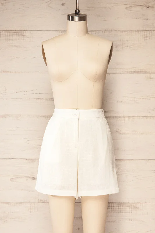 Wharfedale | White Linen Shorts w/ Elastic Waist