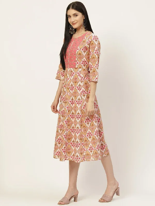 white-pink-printed-flared-dress-for-women