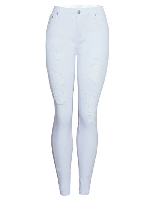 2024 White Ripped High Waist Pencil Pants