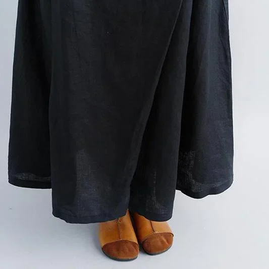 women-linen-shift-dresses-oversized-casual-summer-black-pockets-pleated-skirts