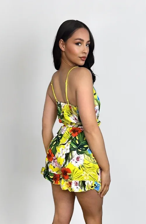 yellow-floral-print-frilled-hem-playsuit