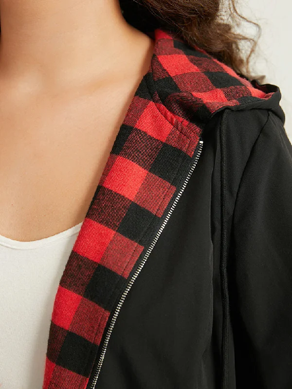 zipper-drawstring-plaid-contrast-patchwork-coat